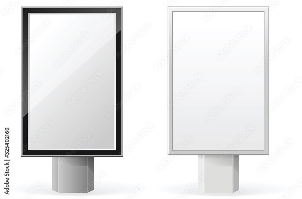 Vertical empty, white vector billboard screen on white background for you advertisement and design Vertical empty, white vector billboard screen on white background for you advertisement and design