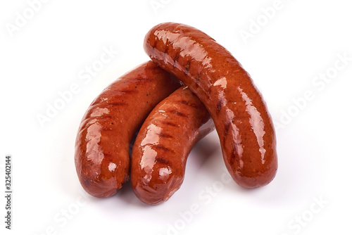 BBQ roasted pork sausages, isolated on white background