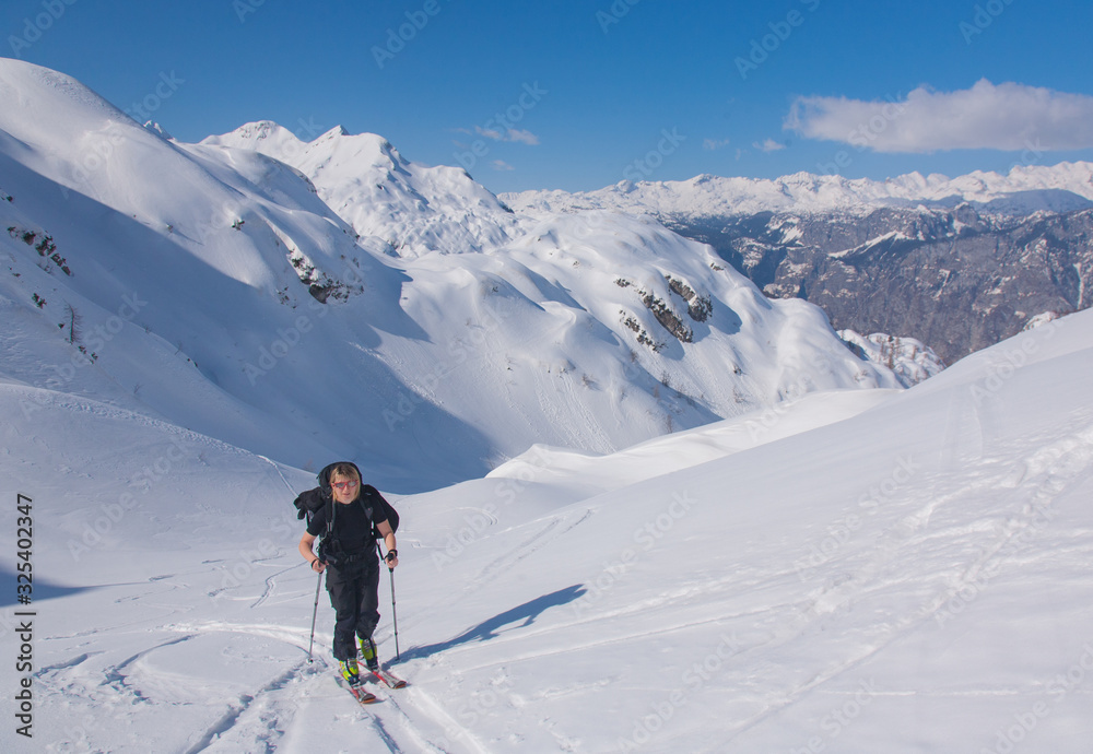 Woman ski touring