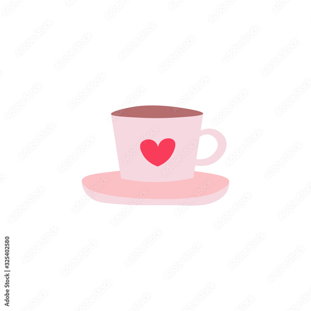 Hand drawn pink tea cup flat vector icon isolated on a white background. Hand drawn pink tea cup flat vector icon isolated on a white background.