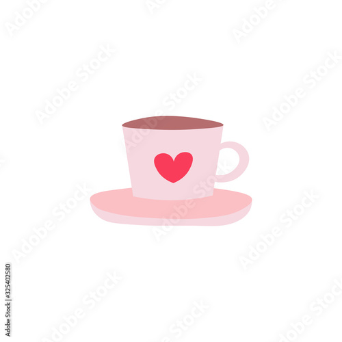 Hand drawn pink tea cup flat vector icon isolated on a white background.