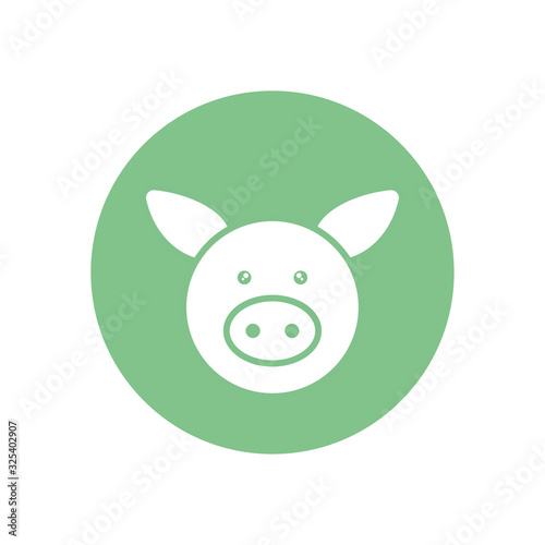 Cute pig cartoon silhouette block style icon vector design