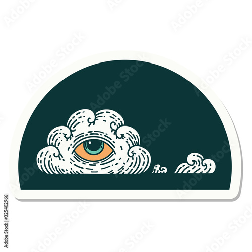 tattoo style sticker of an all seeing eye cloud