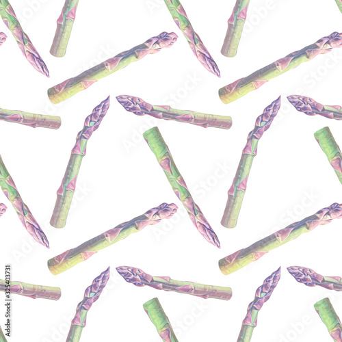 Seamless pattern with asparagus. Watercolor illustration.