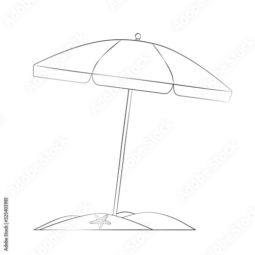 Beach umbrella coloring with a starfish, vector sketch, outline.