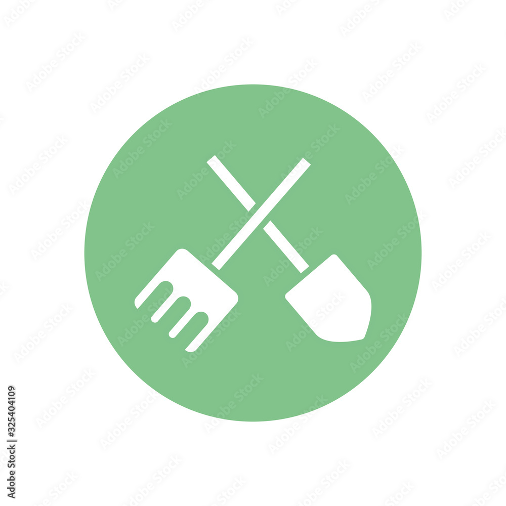 Isolated shovel and rake tool silhouette block style icon vector design Isolated shovel and rake tool silhouette block style icon vector design
