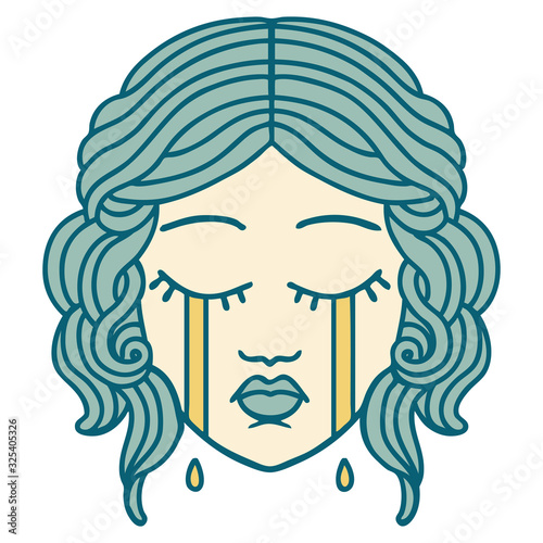 tattoo style icon of female face crying