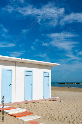 Beach houses at the Adriatic Sea coast. Porto San Giorgio, Italy