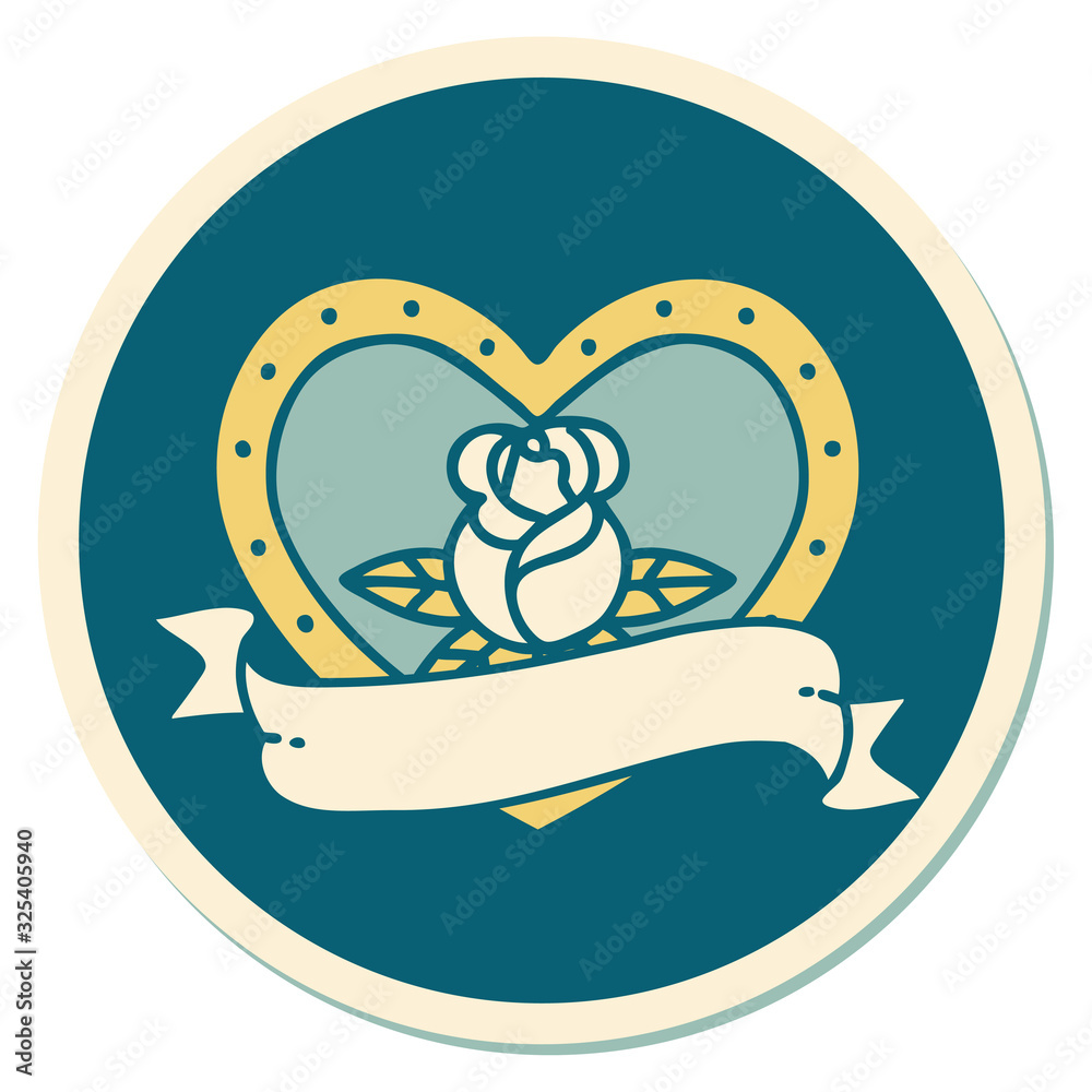tattoo style sticker of a heart rose and banner tattoo style sticker of a heart rose and banner