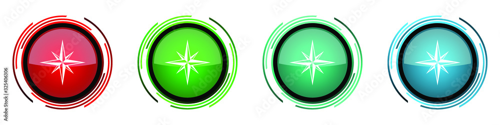 Compass round glossy vector icons, set of buttons for webdesign, internet and mobile phone applications in four colors options isolated on white background Compass round glossy vector icons, set of buttons for webdesign, internet and mobile phone applications in four colors options isolated on white background