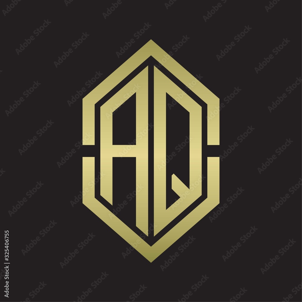 AQ Logo monogram with hexagon shape and outline slice style with gold colors AQ Logo monogram with hexagon shape and outline slice style with gold colors