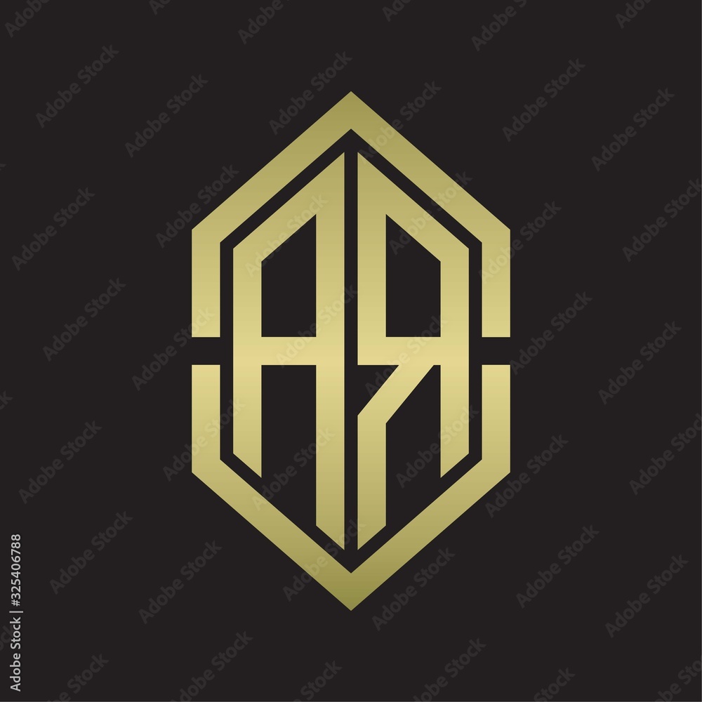AR Logo monogram with hexagon shape and outline slice style with gold colors AR Logo monogram with hexagon shape and outline slice style with gold colors