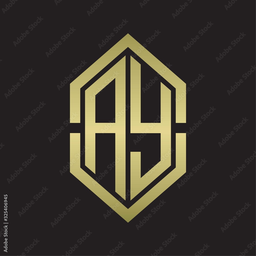 AY Logo monogram with hexagon shape and outline slice style with gold colors AY Logo monogram with hexagon shape and outline slice style with gold colors