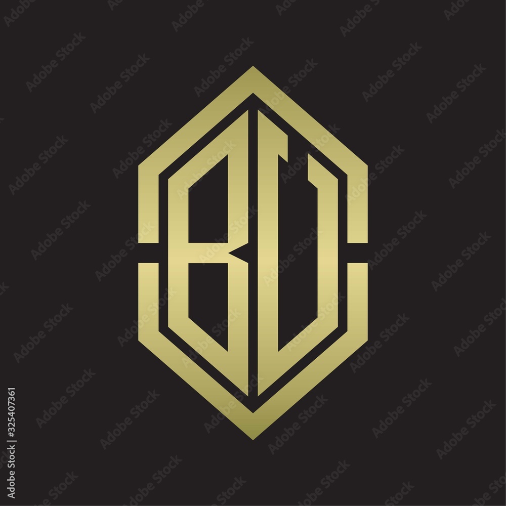 BU Logo monogram with hexagon shape and outline slice style with gold colors