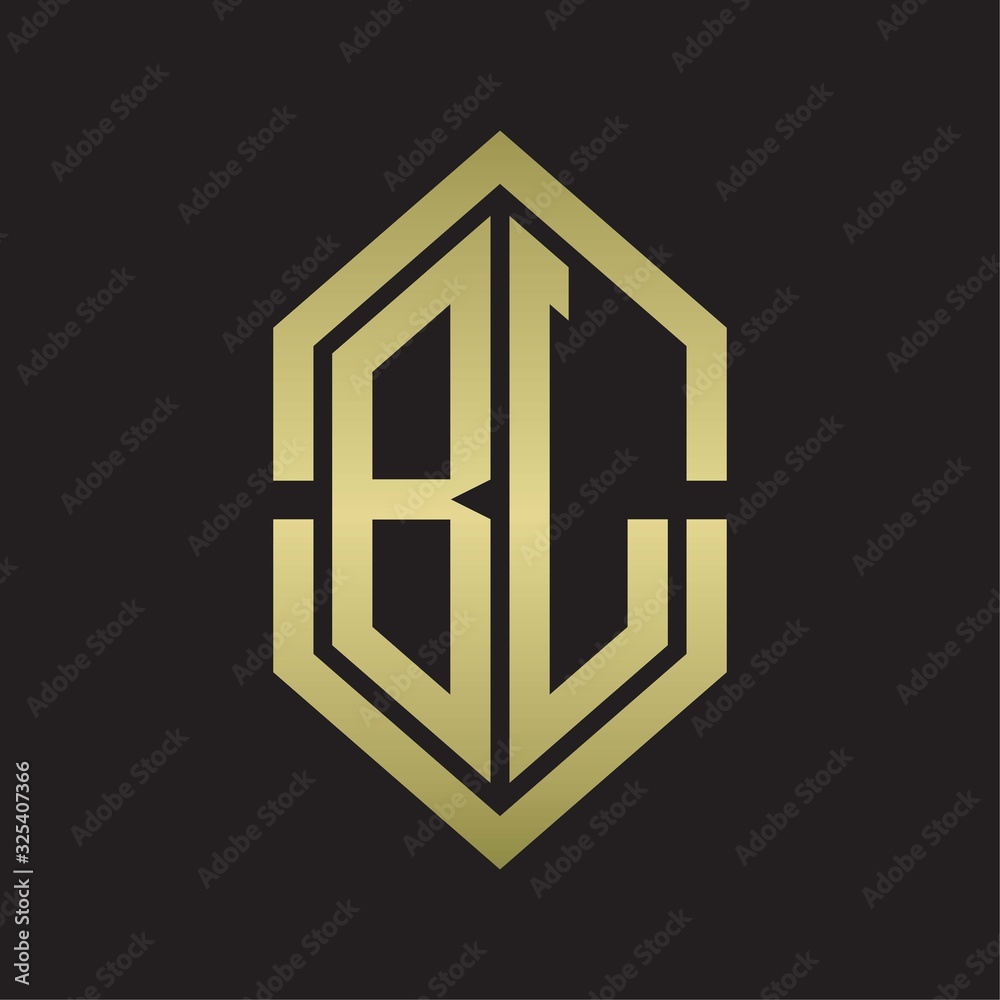 BL Logo monogram with hexagon shape and outline slice style with gold colors BL Logo monogram with hexagon shape and outline slice style with gold colors
