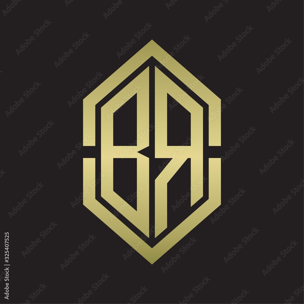 BR Logo monogram with hexagon shape and outline slice style with gold colors BR Logo monogram with hexagon shape and outline slice style with gold colors