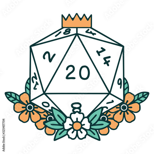 tattoo style icon of a d20