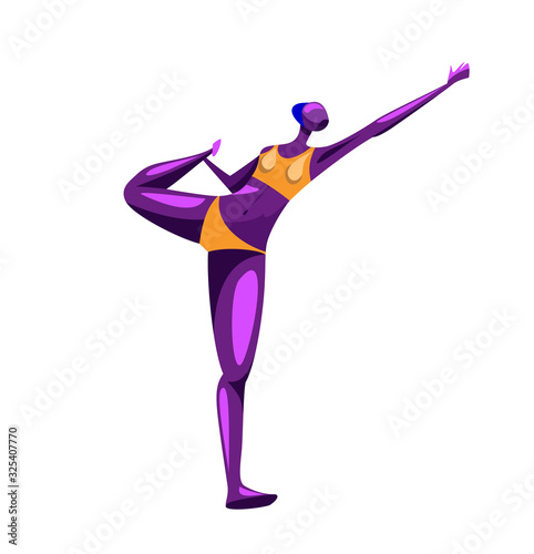 Pose of yoga girl in swimsuit. Modern flat image