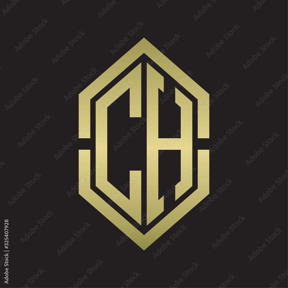 CH Logo monogram with hexagon shape and outline slice style with gold colors CH Logo monogram with hexagon shape and outline slice style with gold colors
