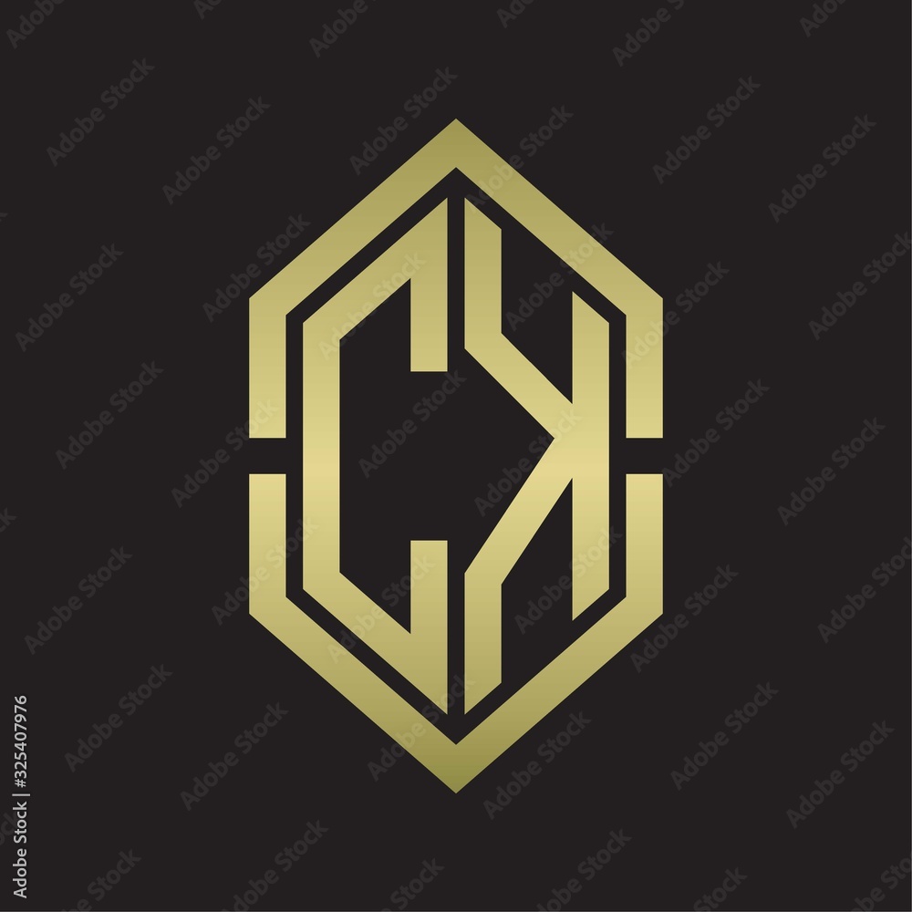 CK Logo monogram with hexagon shape and outline slice style with gold colors CK Logo monogram with hexagon shape and outline slice style with gold colors