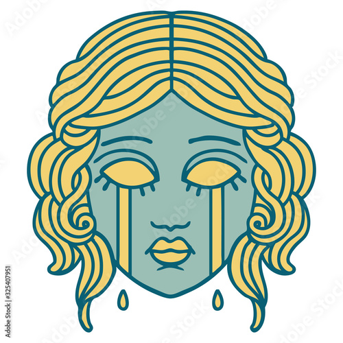 tattoo style icon of female face crying