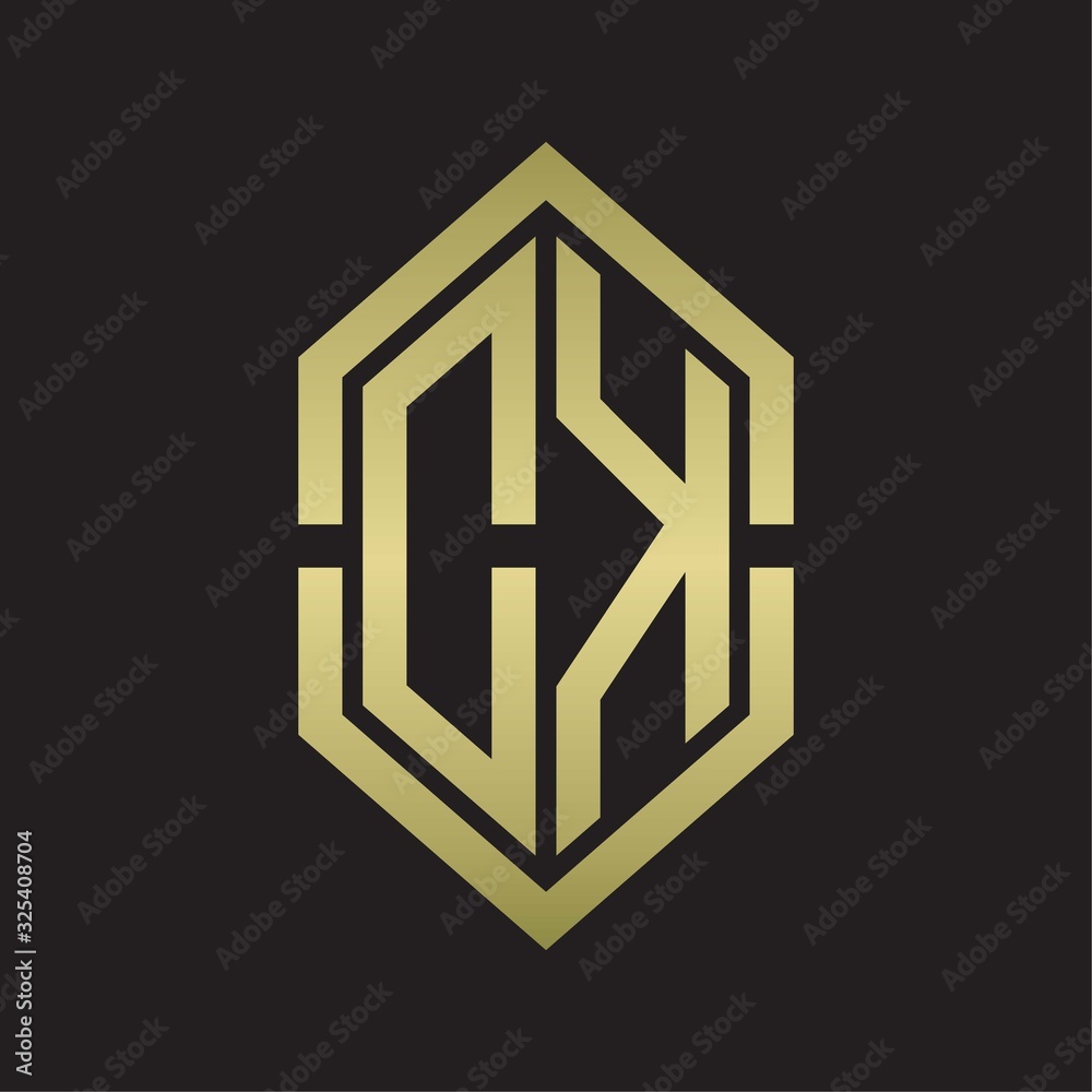 DK Logo monogram with hexagon shape and outline slice style with gold colors DK Logo monogram with hexagon shape and outline slice style with gold colors