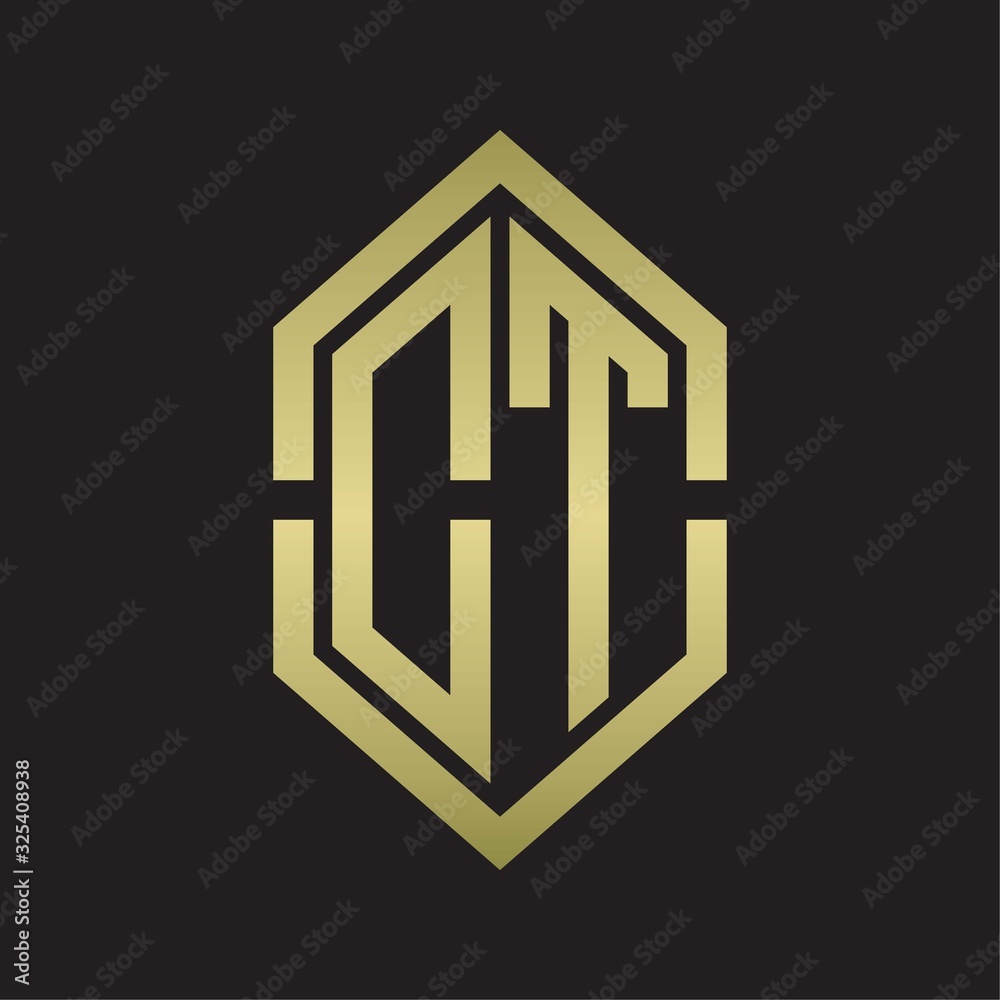 DT Logo monogram with hexagon shape and outline slice style with gold colors DT Logo monogram with hexagon shape and outline slice style with gold colors