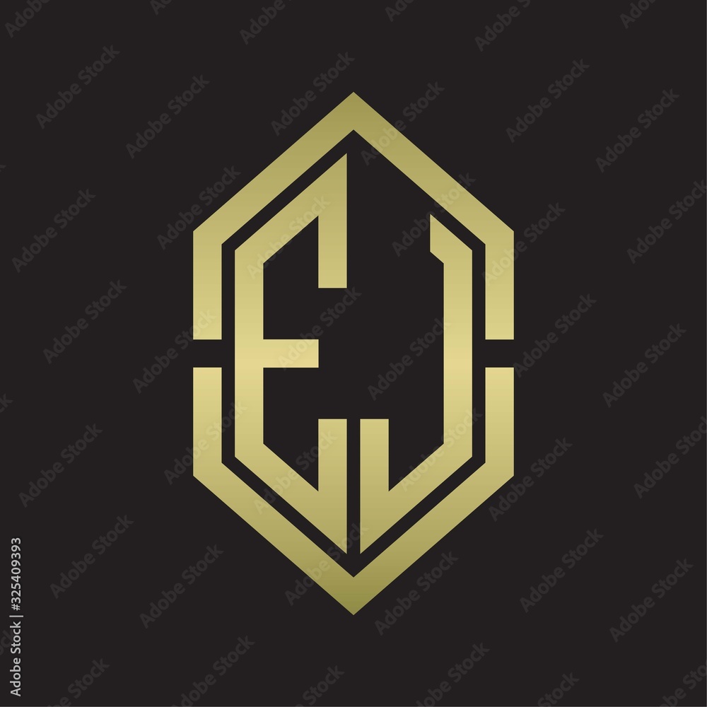 EJ Logo monogram with hexagon shape and outline slice style with gold colors EJ Logo monogram with hexagon shape and outline slice style with gold colors