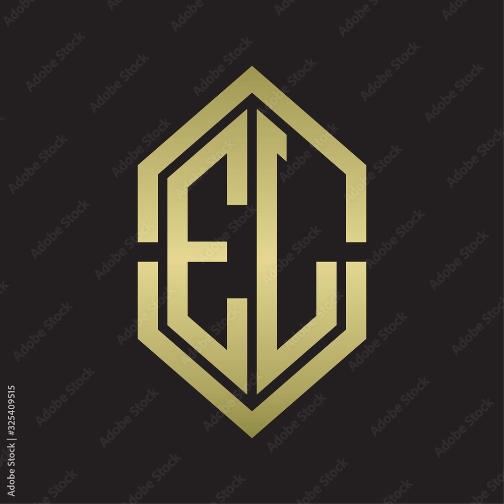 EL Logo monogram with hexagon shape and outline slice style with gold colors EL Logo monogram with hexagon shape and outline slice style with gold colors