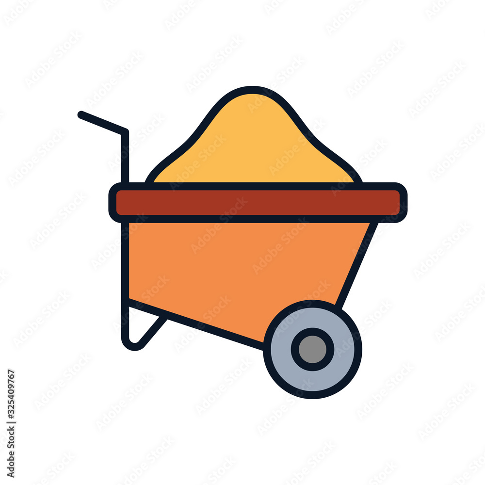 Isolated wheelbarrow tool line fill style icon vector design Isolated wheelbarrow tool line fill style icon vector design