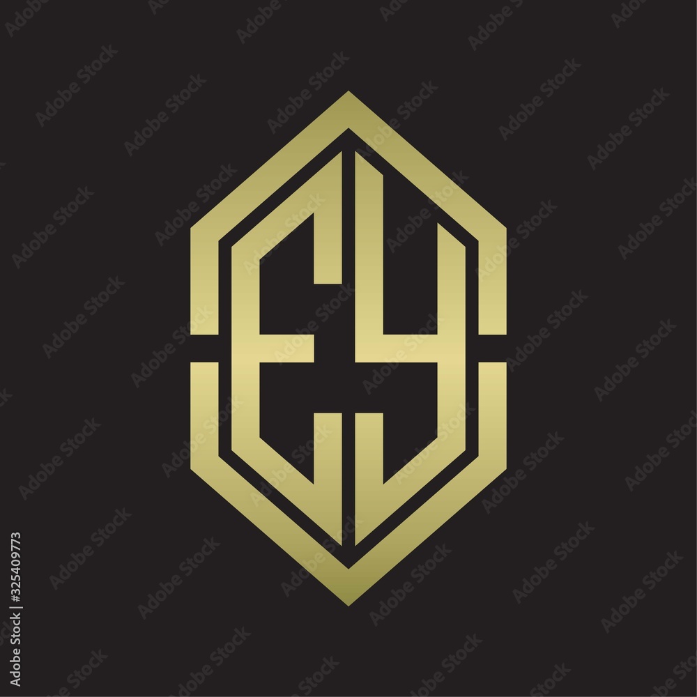 EY Logo monogram with hexagon shape and outline slice style with gold colors EY Logo monogram with hexagon shape and outline slice style with gold colors