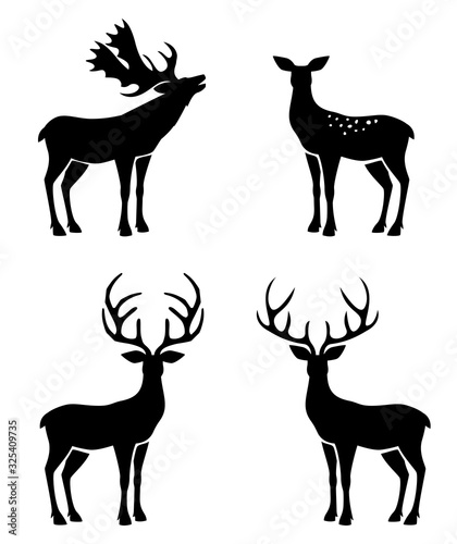 Deer collection - vector silhouette. Christmas set with reindeer antlers.