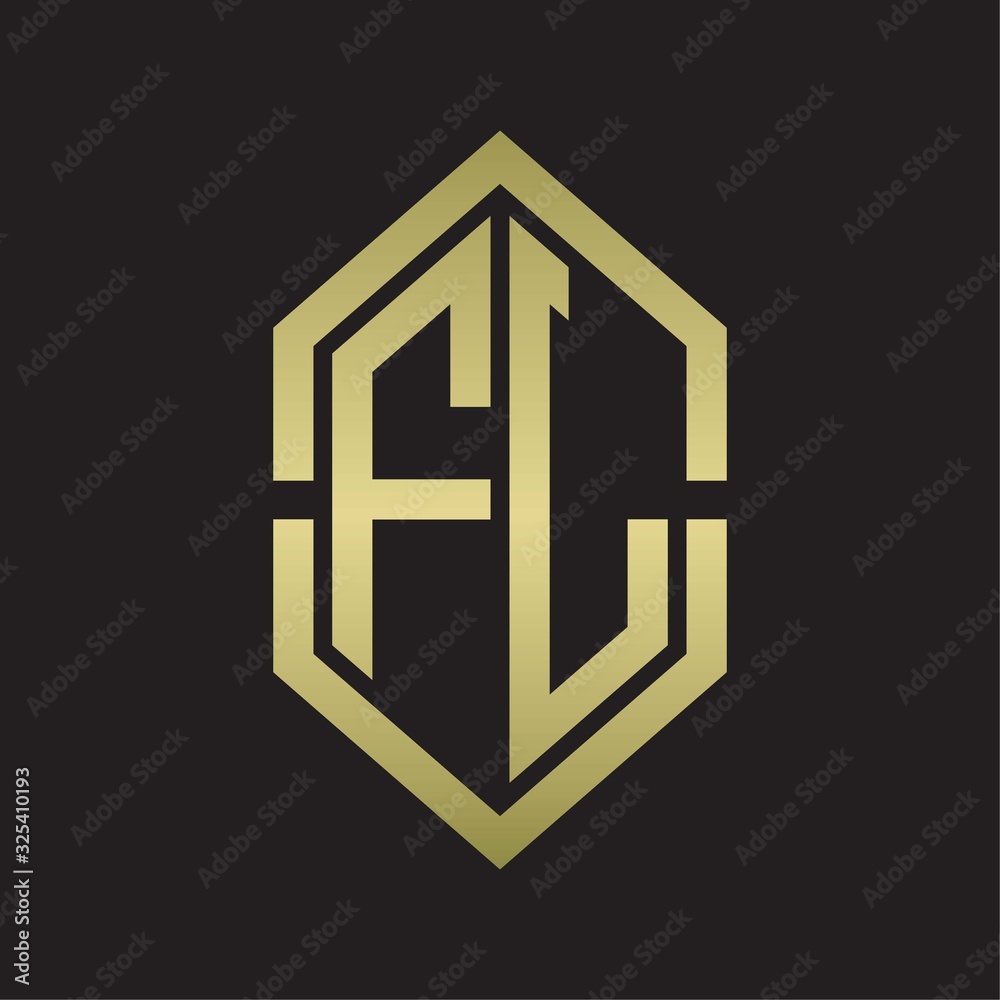FL Logo monogram with hexagon shape and outline slice style with gold colors FL Logo monogram with hexagon shape and outline slice style with gold colors
