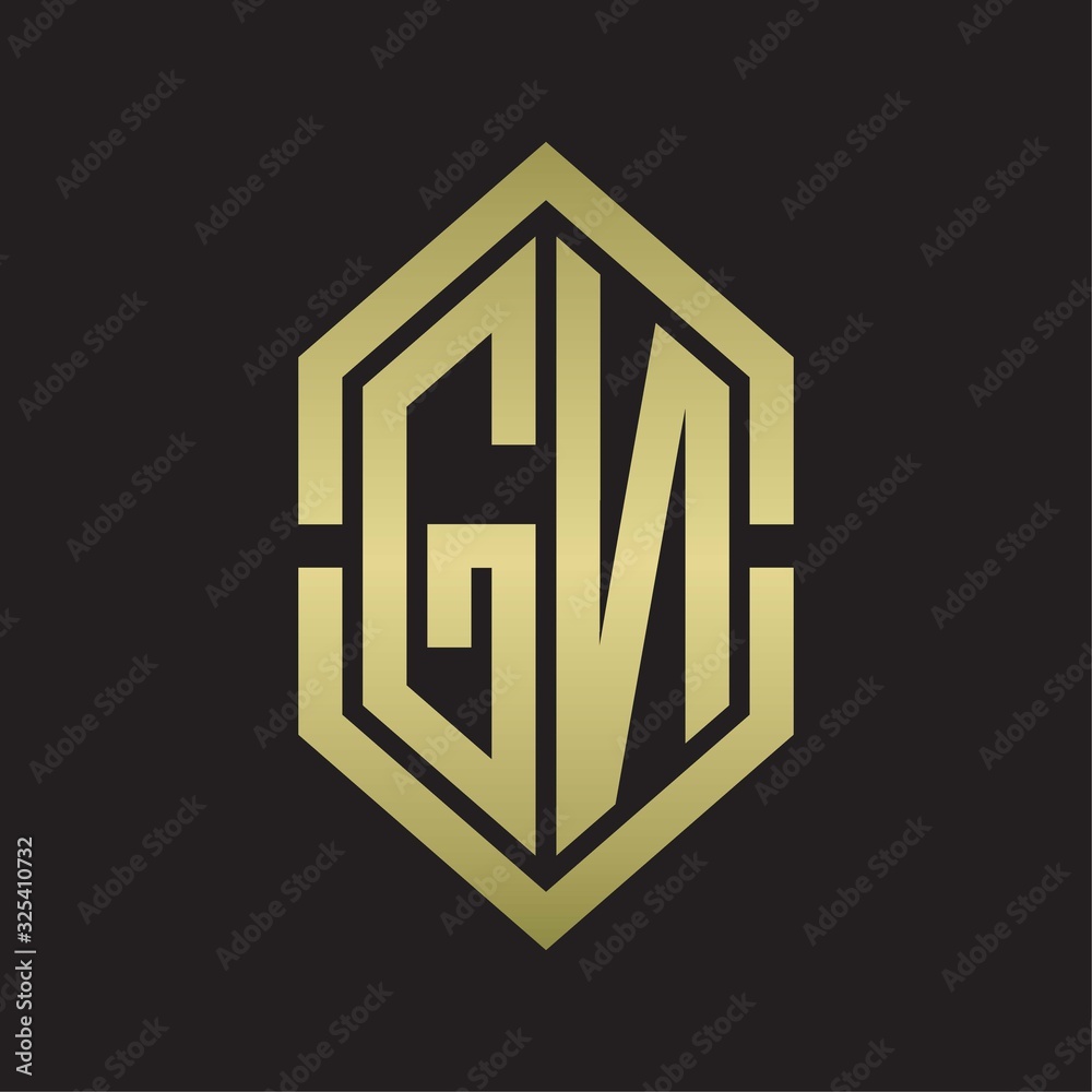 GN Logo monogram with hexagon shape and outline slice style with gold colors GN Logo monogram with hexagon shape and outline slice style with gold colors