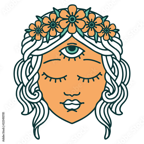 tattoo style icon of female face