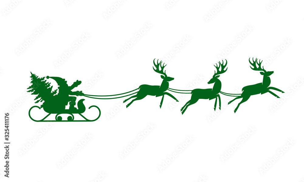 Naklejka premium Santa Claus silhouette with reindeer.