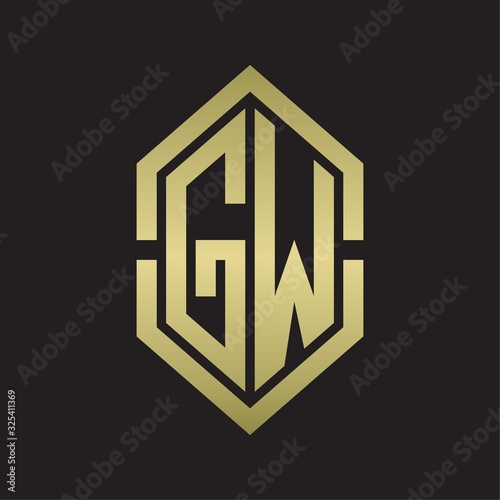 GW Logo monogram with hexagon shape and outline slice style with gold colors