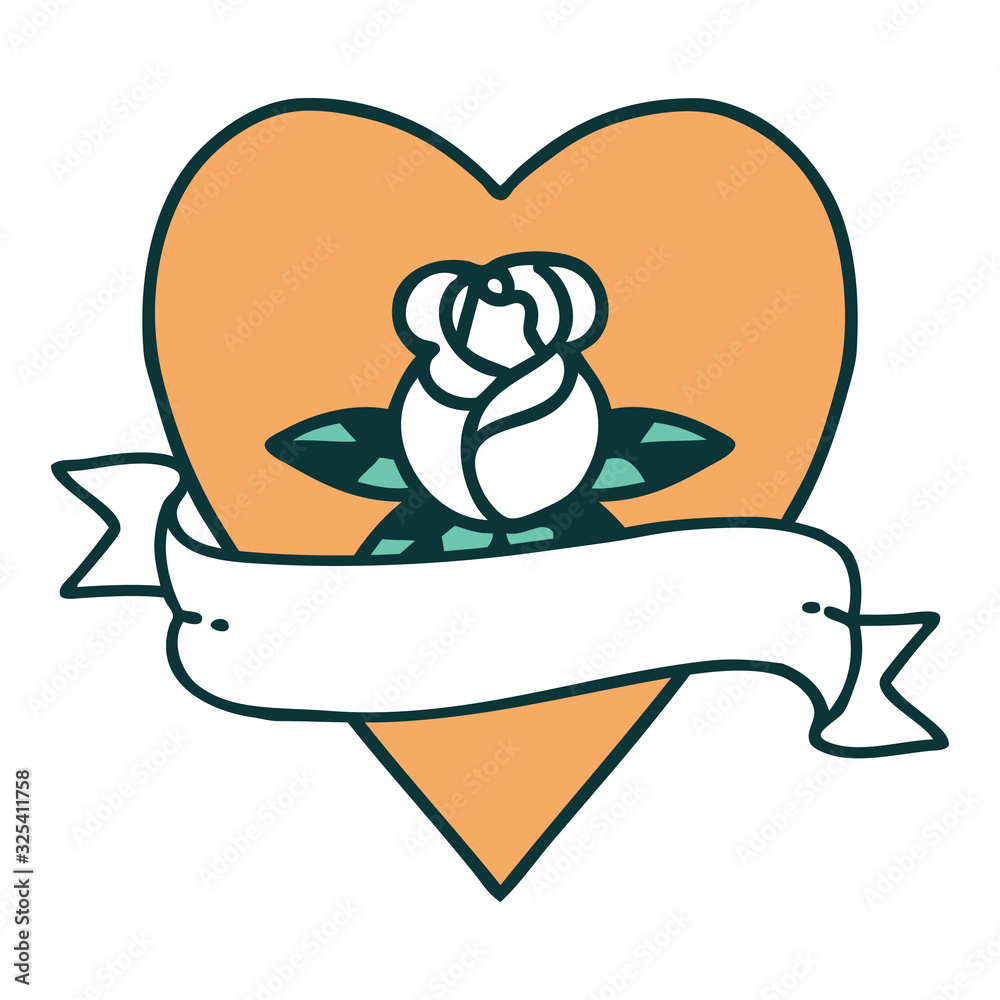 tattoo style icon of a heart rose and banner tattoo style icon of a heart rose and banner