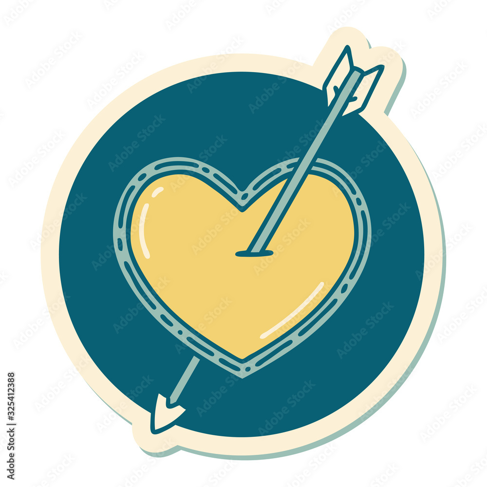 tattoo style sticker of an arrow and heart tattoo style sticker of an arrow and heart