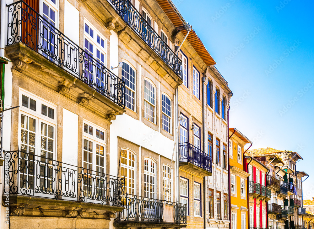 View on Colorful historic buildings in the old town of Porto, Portugal