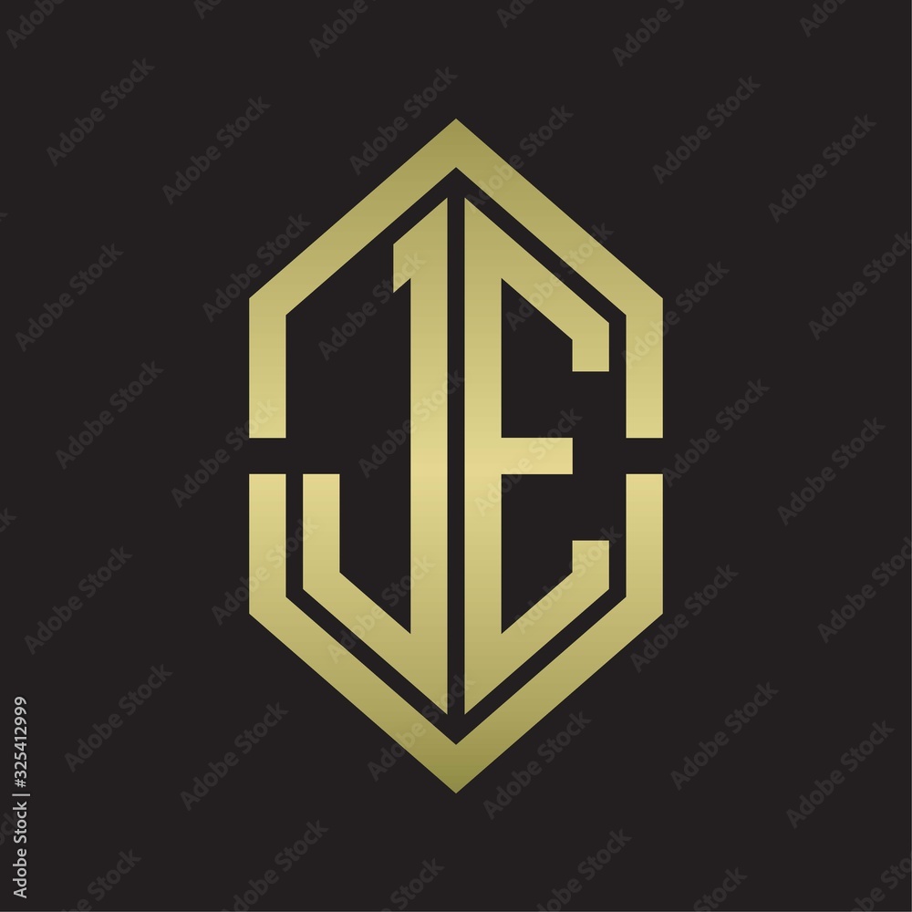 JE Logo monogram with hexagon shape and outline slice style with gold colors JE Logo monogram with hexagon shape and outline slice style with gold colors