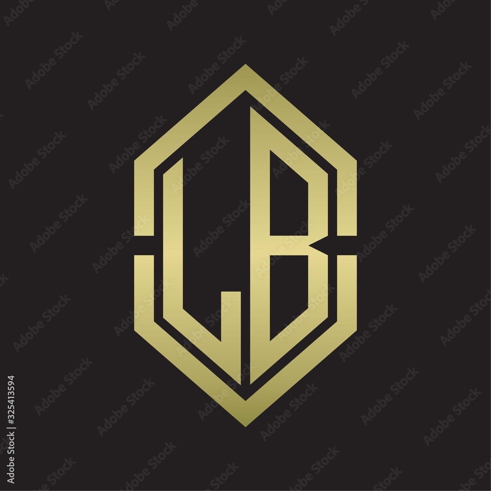 LB Logo monogram with hexagon shape and outline slice style with gold colors LB Logo monogram with hexagon shape and outline slice style with gold colors