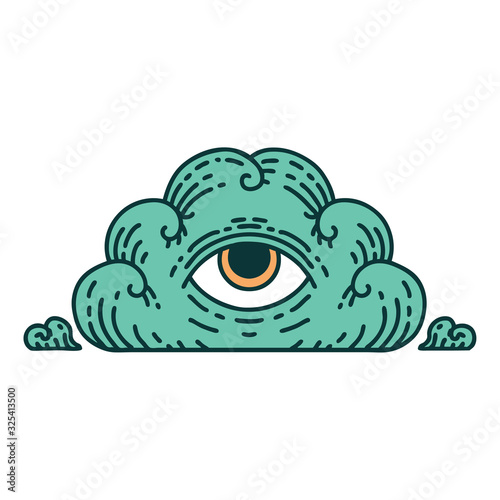 tattoo style icon of an all seeing eye cloud