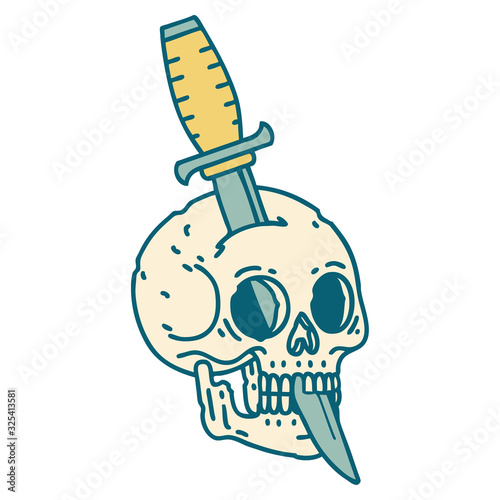 tattoo style icon of a skull and dagger