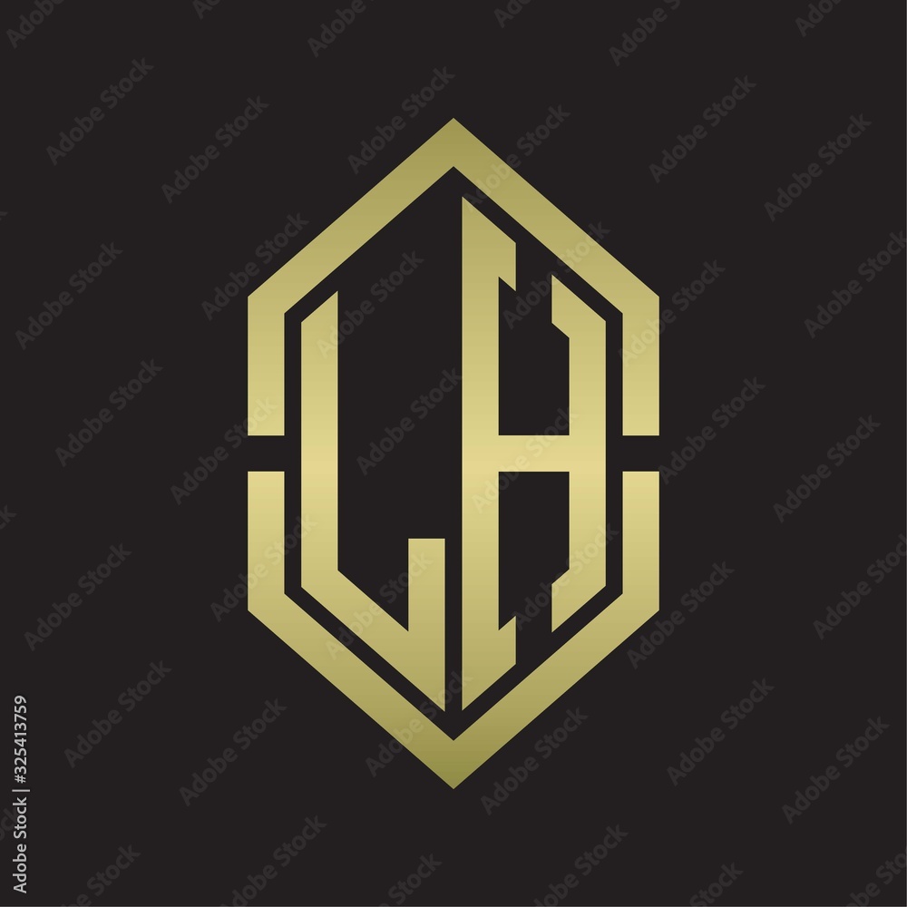 LH Logo monogram with hexagon shape and outline slice style with gold colors LH Logo monogram with hexagon shape and outline slice style with gold colors