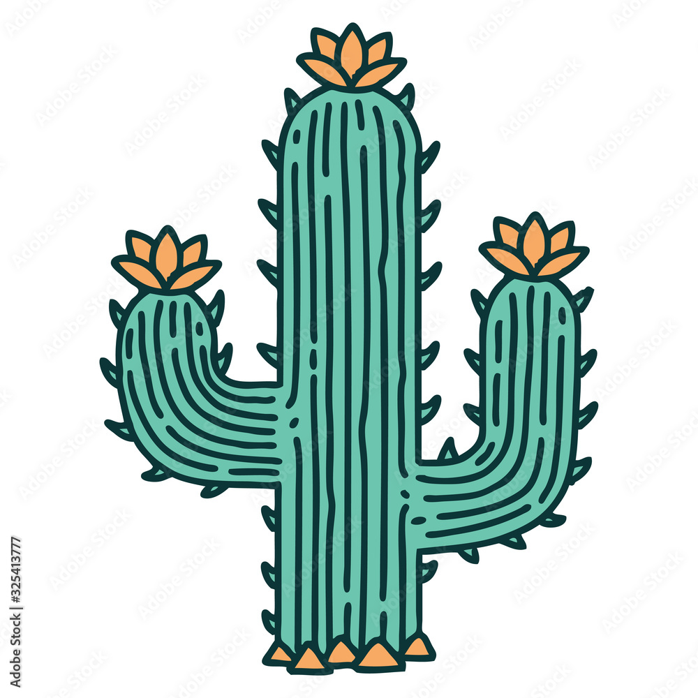 tattoo style icon of a cactus