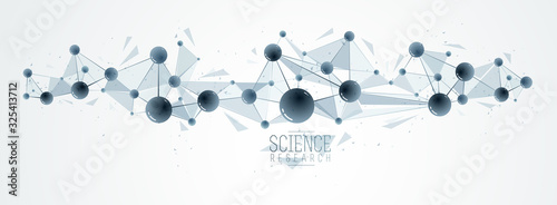 Vector molecules scientific chemistry and physics theme vector abstract background, micro and nano science and technology theme, atoms and microscopic particles.