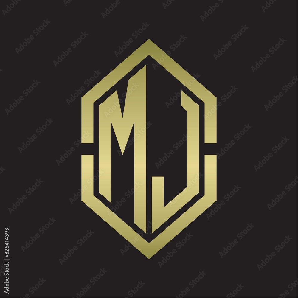 MJ Logo monogram with hexagon shape and outline slice style with gold colors MJ Logo monogram with hexagon shape and outline slice style with gold colors