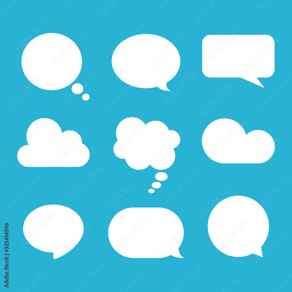 Blank empty white speech bubbles. Set bubble for communication and comments. Vector illustration.