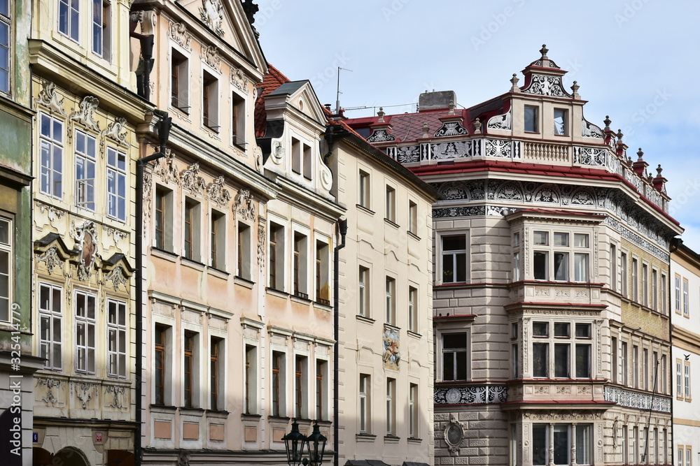 Prague, capilal city of Czech republic,coloured facades of houses in center
